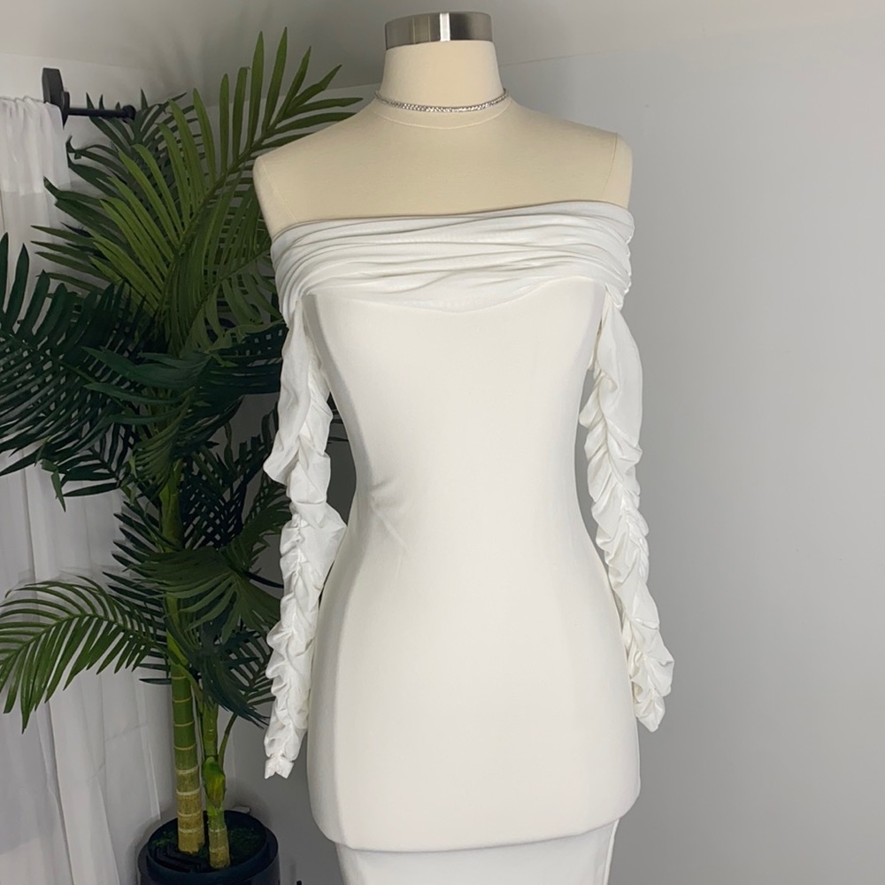 White Ruched Off the Shoulder Fashion Nova Dress
